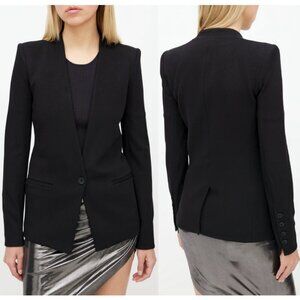 HELMUT LANG Single Button Collarless V-Neck Blazer in Black Size L